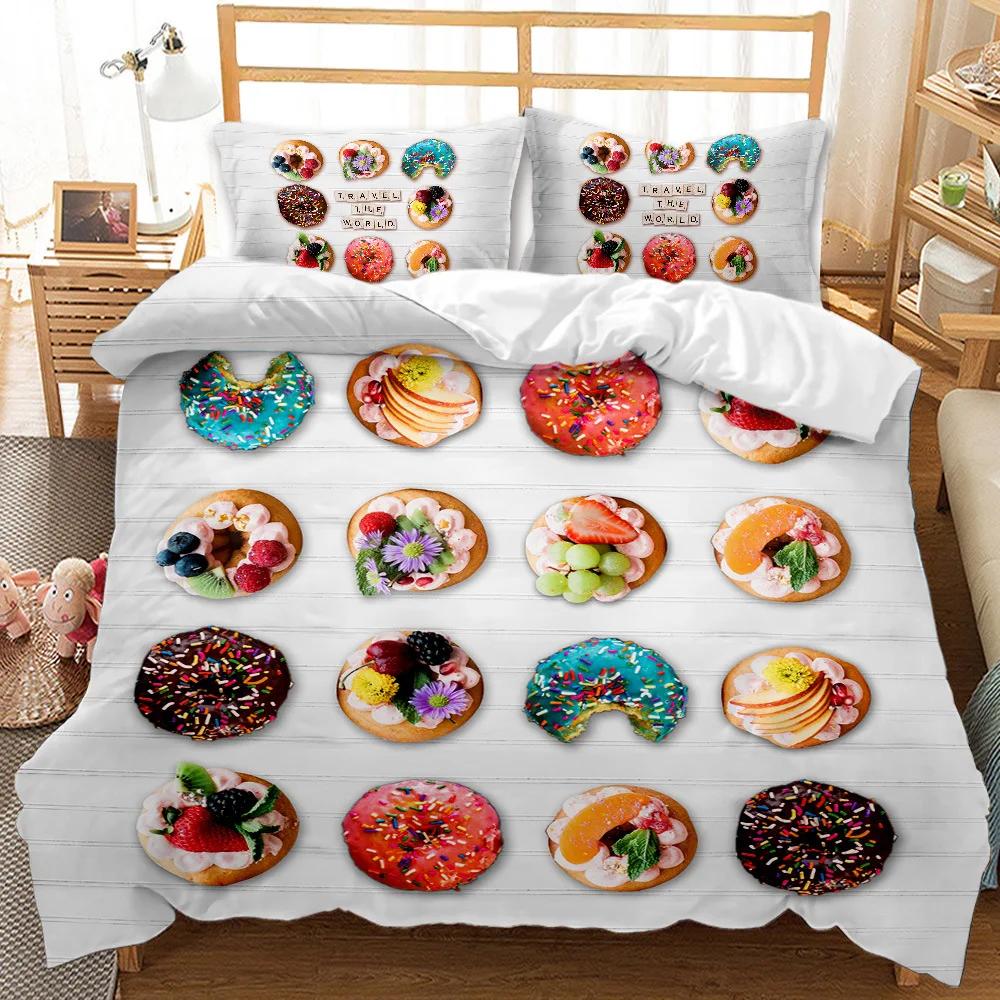 Quality Cotton Bedding Set Winter Duvet Cover Sets Reactive Printing Small Fresh Food Doughnut Bedding Sets