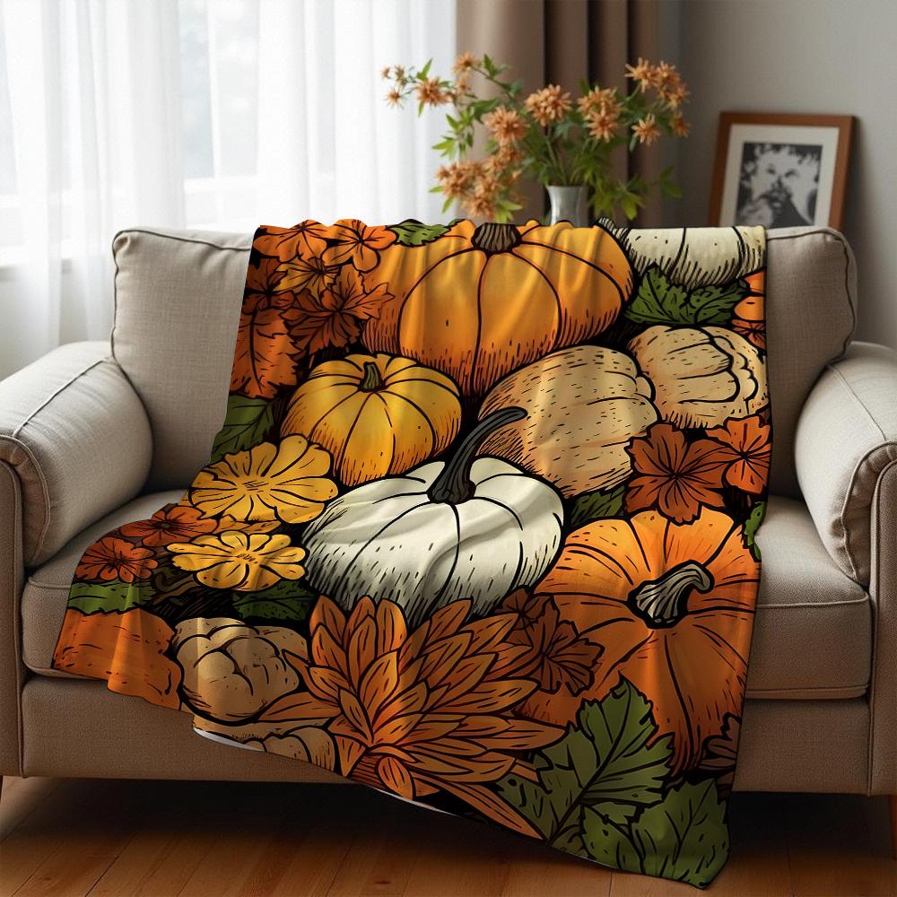 Autumn Pinecone Pumpkin Anime Cartoon Flannel Blanket Soft Warm Throw for Bedroom Sofa Car Kids Holiday Gift