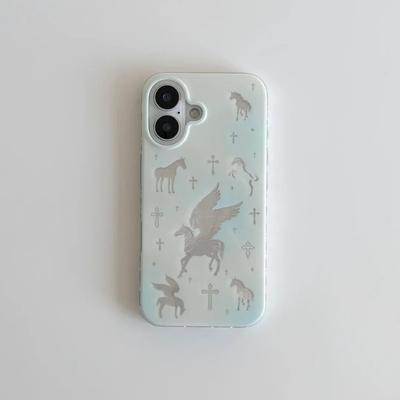 Korean Silver Cross Angel Pony Cartoon Creative Cute Phone Case For IPhone 17 16 15 14 13 12 11 Pro XR XS X Max 8 7 Plus Cover