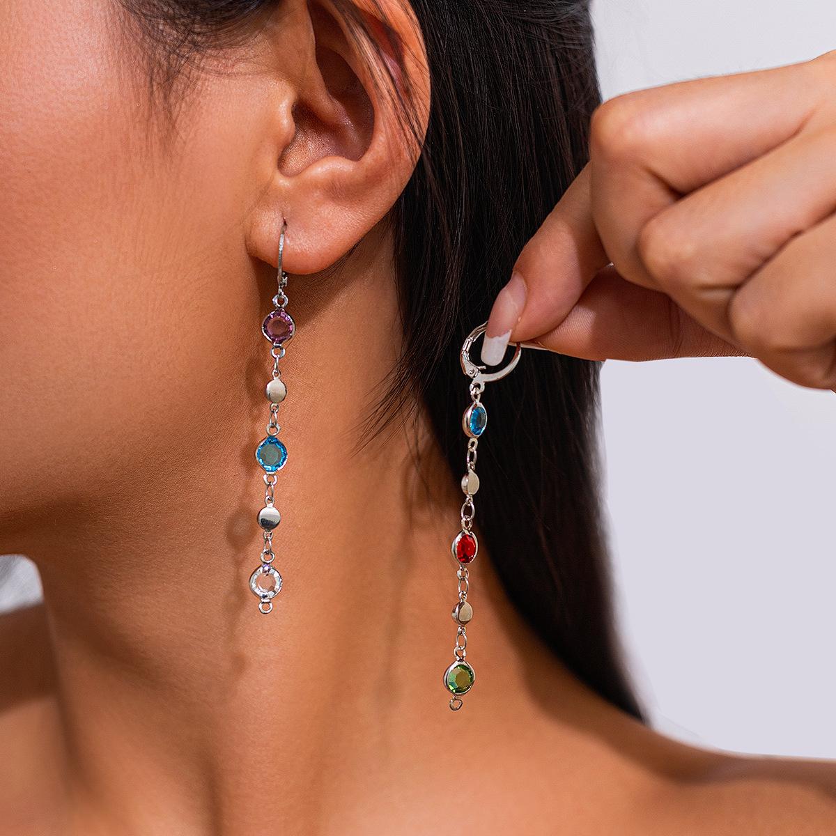 

Elegent Colorful Crystal Chain Jewelry Set for Women Bracelets Earrings Tassel Necklace Adjustable Charm Waist Chain Y2K Jewelry
