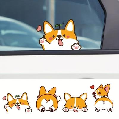 1 adet Araba Karikatür Araba Etiketi Corgi Etiketi Elektrikli Araba Motosiklet Yağmur Otomobil Etiketi Pencere Gövde Dekoru Kask Etiketi