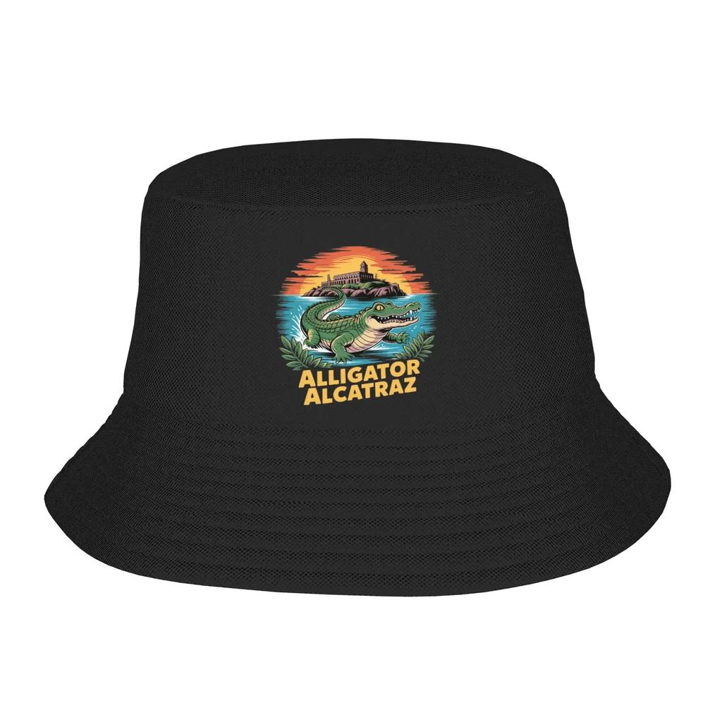 Alcatraz of Alligators Funny Animal Bucket Hat For Unisex Women Fisherman Hats Korean Beach Travel Caps Soft Fold Outdoor Sun Hats
