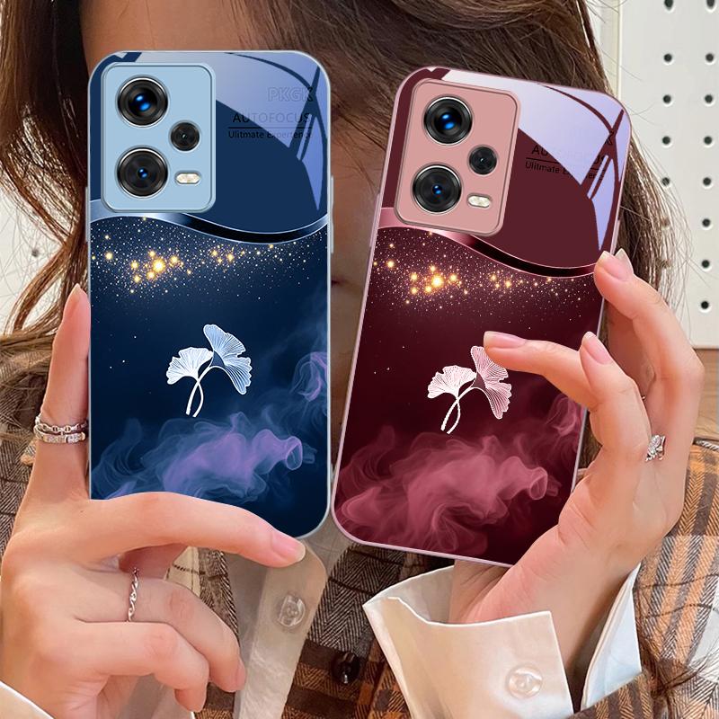 Lila Rauch Ginkgo Blätter Für Xiaomi 14 Ultra 13 Lite Redmi Note 13 11 Pro 12 Plus Poco X6 3 Pro F4 6 GT Gehärtete Handyhülle