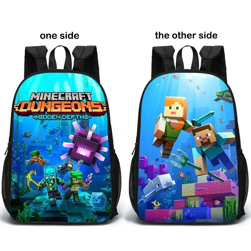 Minecraft Pattern Double Sided Schoolbag Backpack Breathable Bag Fashion Gift