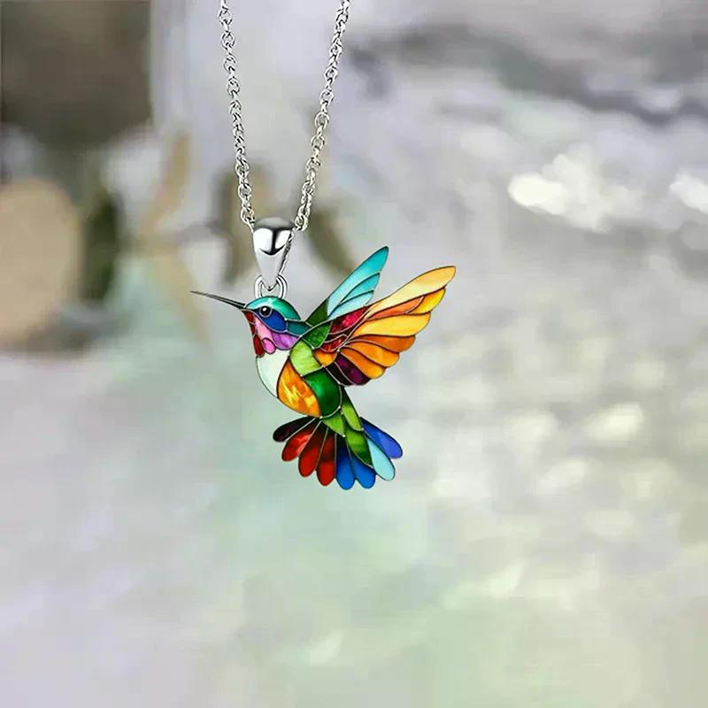 1PC Acrylic Hummingbird 2D Bird Shape Necklace for Women Girls Neck Charms Spring Summer Jewelry Gifts Accessories