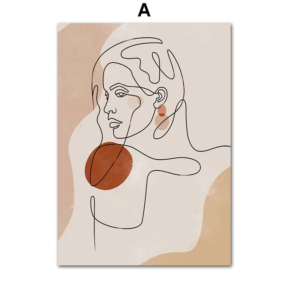 Bohemian Fashion Woman Plant Couple Abstract Lines Nordic Posters Prints Wall Art Canvas Painting Living Room Home Decor