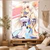 Cute Anime Girl Tapestry Wall Hanging Silver Hair Bunny Ears Blue White Dress Manga Art Bedroom Dorm Home Decor Fans Gifts