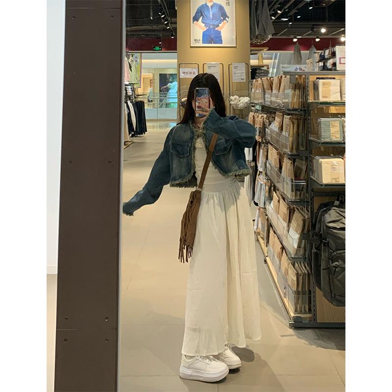 

Spring 2023 Retro Denim Jacket & Bustier Dress Set for Women XL