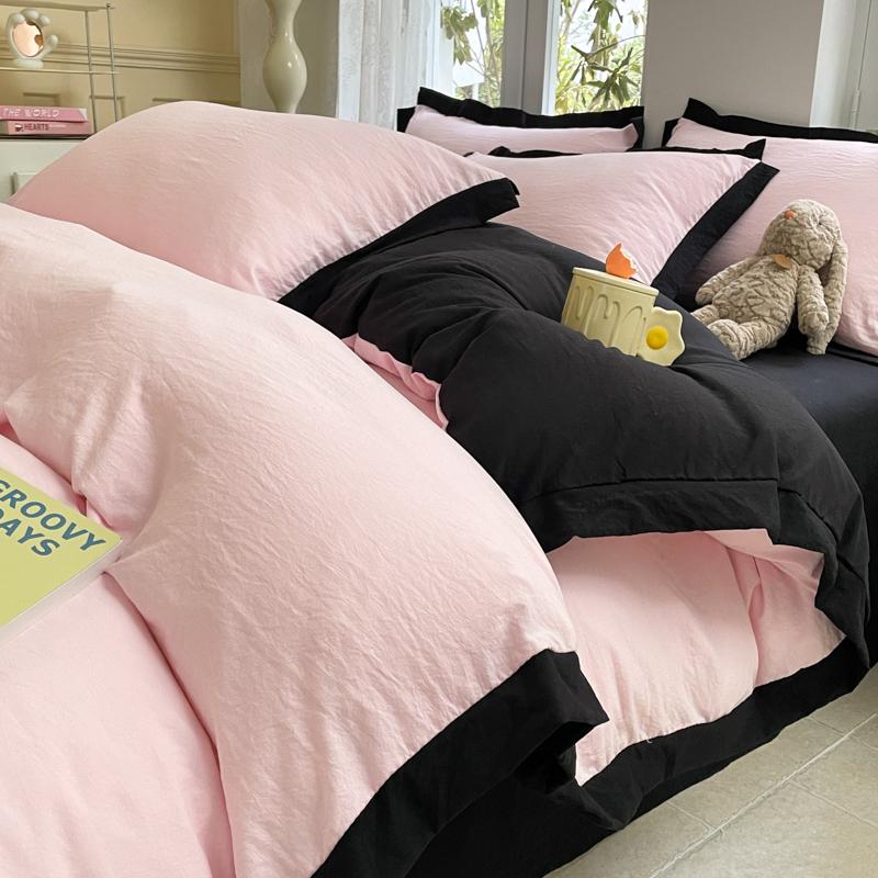 Ins Style Bedding Set  High Weight Heavy Water Washing Wool  Style Double Color Bed Sheet Cover Pillowcase Set For Summer Winter
