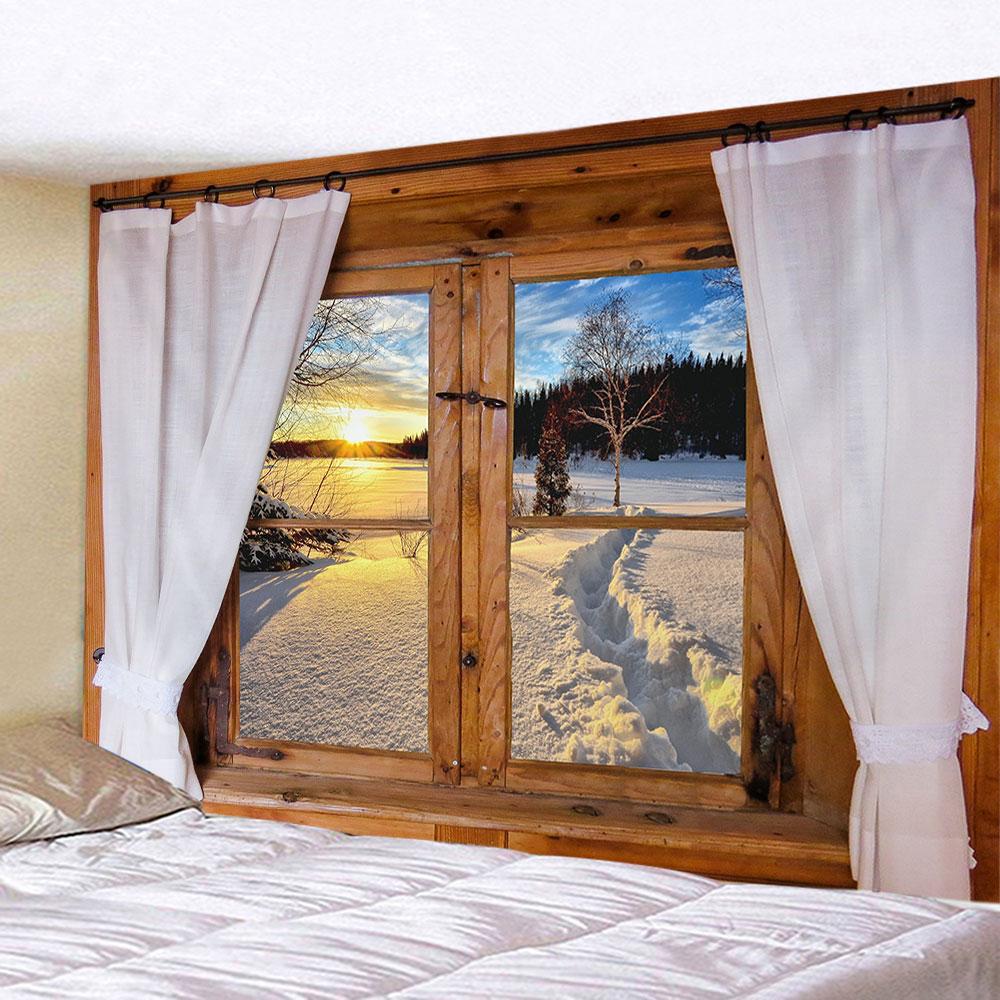 

Подвесной домашний декор Настенный гобелен Имитация окна Вид на горы Гобелен Морское окно Лесная стена 100x75cm