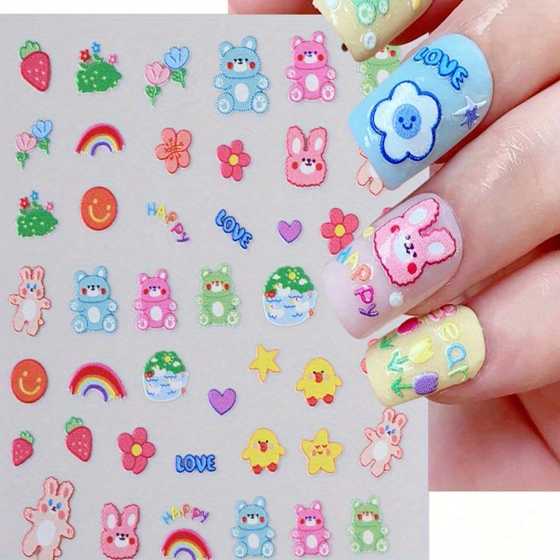 Embossed 5D Nail Stickers Pink Colorful Petals Butterfly Acrylic Spring Summer Flower Slider Nail Decoration Nail Art Supplies DIY