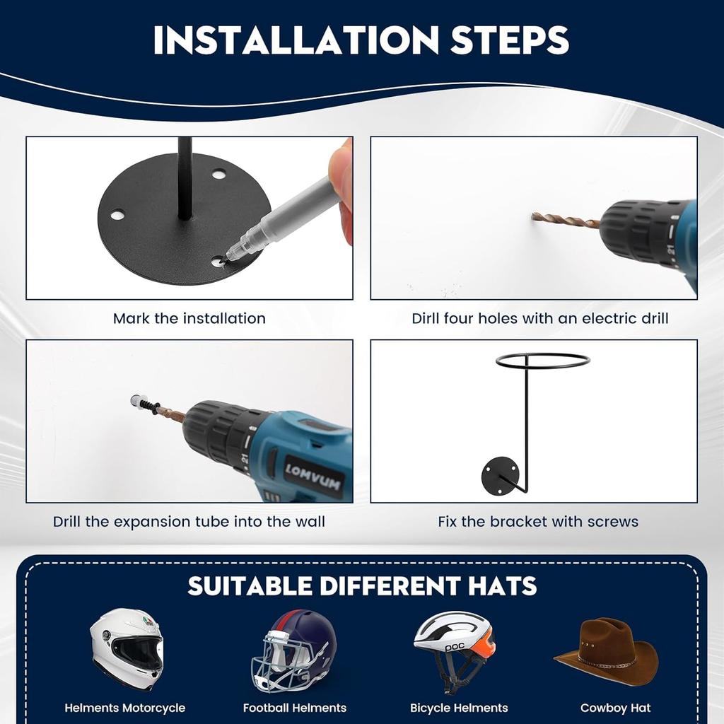 Helmet Holder Wall Mount - 4 Pack Metal Motorcycle Helmet Holder,Sturdy Steel Wall Mount For Bike Gear,Hats,Jackets,Space Saving Garage Storage &