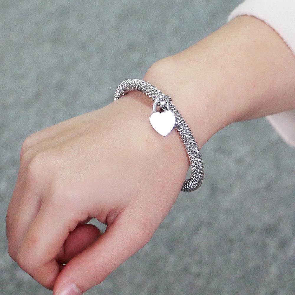 Personalized Woven Soft Bracelet Heart Lock Bracelet Women'S Electroplated Platinum Versatile Square Lock Jewelry