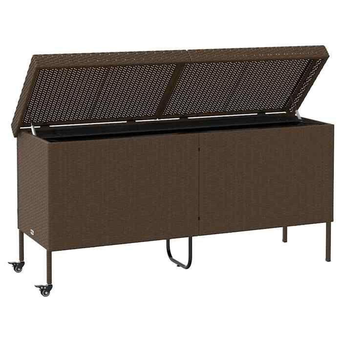 VidaXL Garden Storage Box with Wheels Brown 160x55x75 Cm Wicker Resin, Outdoor Storage Box, Storage of 4103832