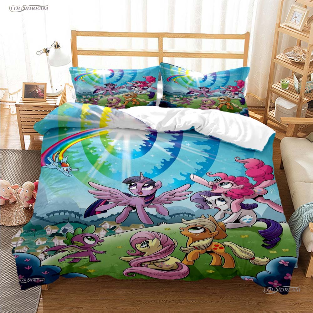 My Little Pony Cartone Animato Copripiumino per Tutte le Stagioni Piumone Set Biancheria da Letto Coperta Trapuntata Morbida e Federe Singolo/Matrimoniale/Queen/King