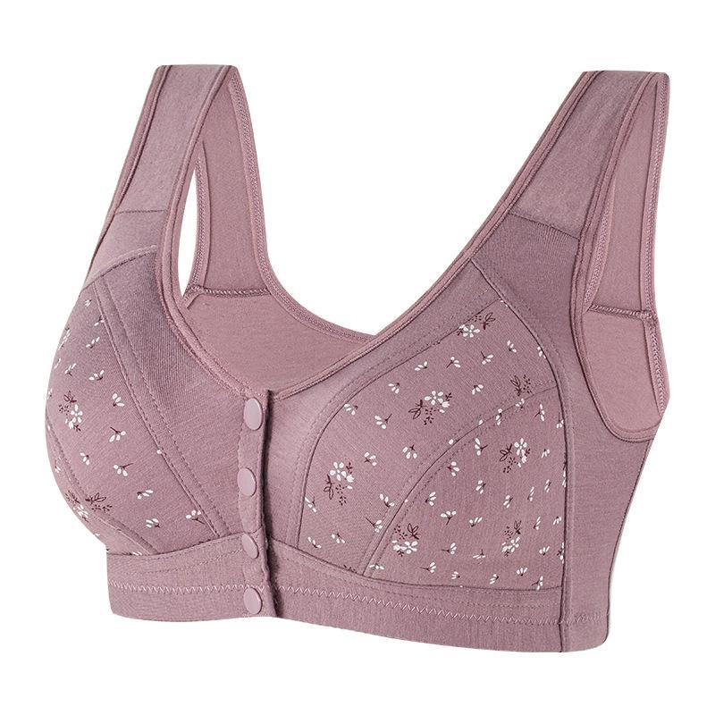 2024 Front Buckle Cotton Bras for Middle-Aged and Elderly Mothers - No Underwire, Vest Style, Supportive Fit