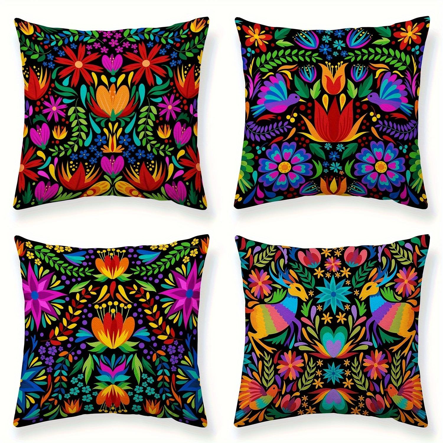 Shunika Chen Unisex Short Plush Material Pillowcasevintage Mexican Throw Pillow Cover, Geometric Floral Pattern, Machine Washable With Zipper, Home