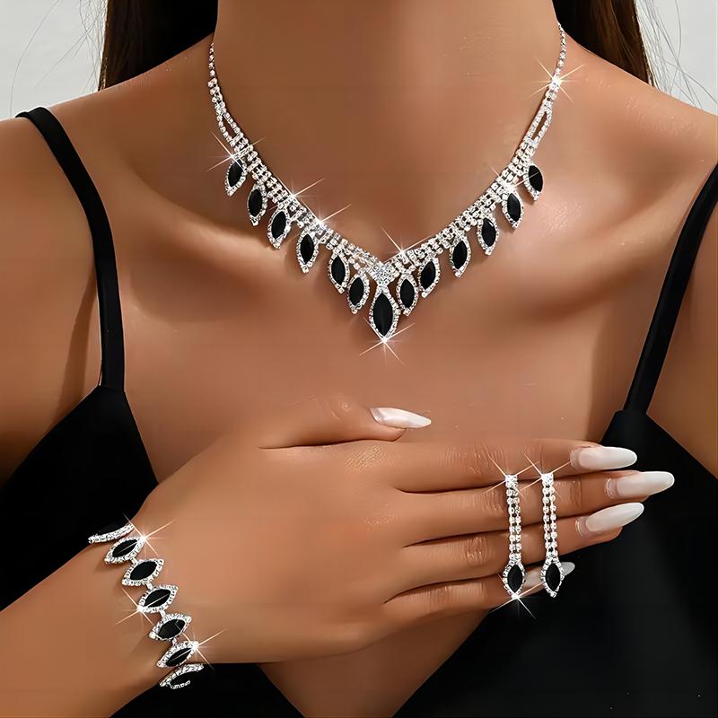 Fashion Women's Jewelry Set Bridal Accessories Rhinestones Water Droplets Jewelry Set High-quality Necklace Bracelet Earring Set