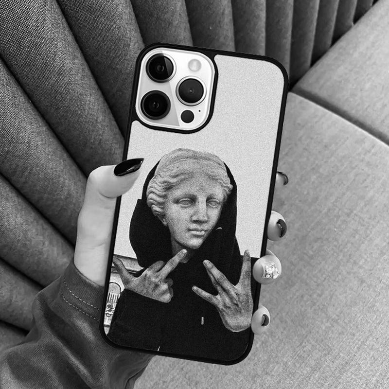 Statue Vaporwave Glitch Art Phone Case For iPhone 16 15 13 14 Pro Max 11 12 Mini Plus 2022 XR XS MAX Cover Coque
