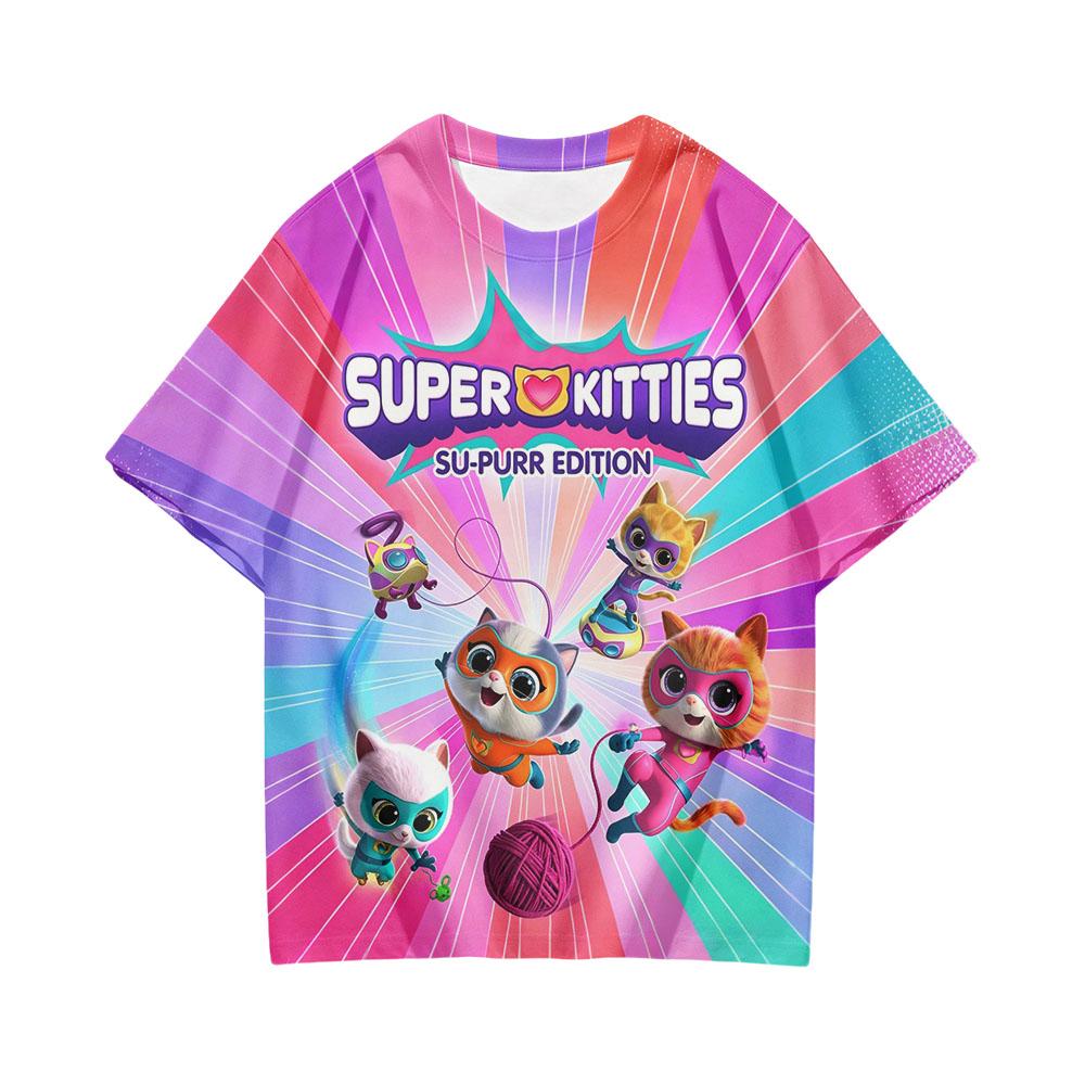 SuperKitties 3D Cartoon Print T-Shirt for Childrens Cute Boys Girls Short Sleeve Outdoor Kids Top Fashion O-neck Summer Clothing 110
