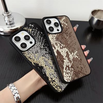 Funda protectora de lujo con dorado de piel de serpiente negro y dorado para iPhone 16 15 14 13 12 11 Pro Max XS XR 7 8 Plus X SE Coque