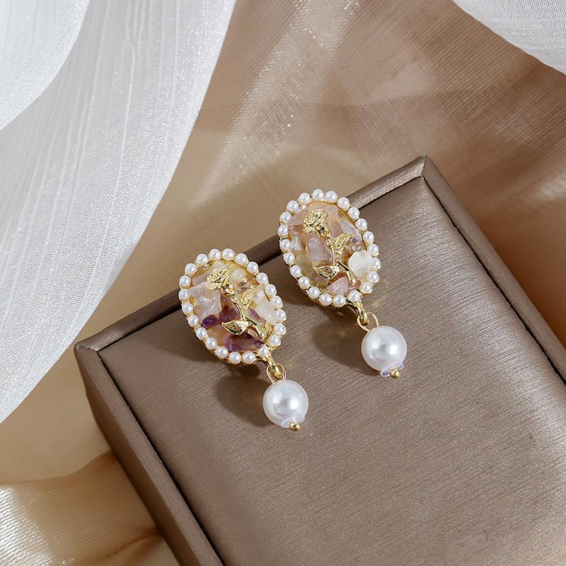 French Retro Baroque Pearl Stud Earrings, Fringed Super Fairy Temperament, Simple And Elegant Girl Earrings, Ear Jewelry