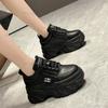 Fashion White Black Chunky Sneakers Women Spring Autumn Thick Bottom Shoes Woman Fashion PU Leather Platform Casual Sneakers Ladies