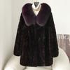 Winter Women's Mink Coat Fluffy Luxury Mid-Length Fur Coat with Fox Fur Collar
