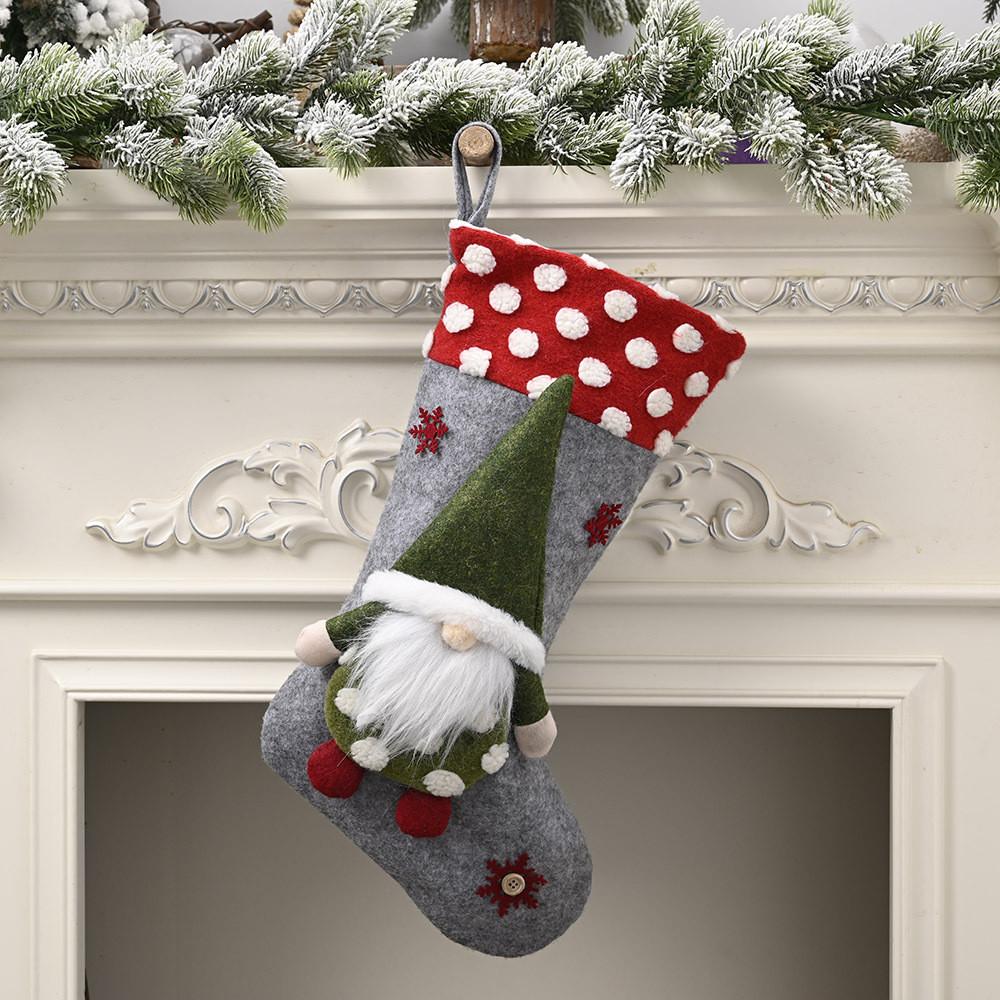 

Charming Red Forest Santa Lambswool Christmas Stocking For Celebrations Holiday Gray Forest Sock