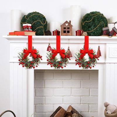 Artificial Christmas Wreath Winter Greenery Wreath with Red Berries And Velvet Bow Front Door Mantle Porch Wall New Year Decor