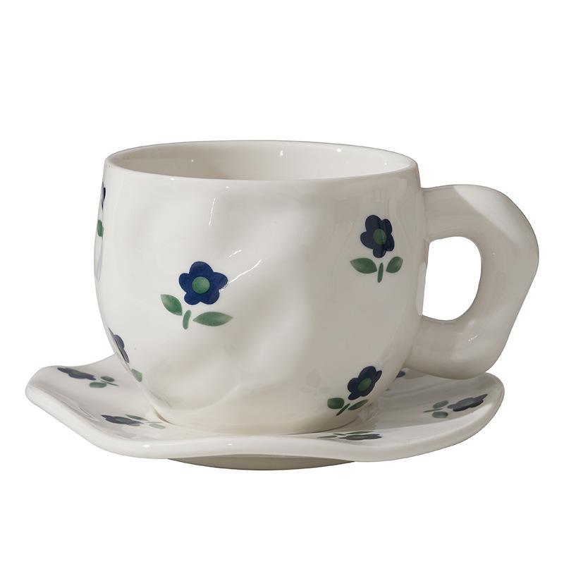 Korean ins style, hand-painted flower handmade ceramic coffee cup, ceramic milk coffee cup and saucer set