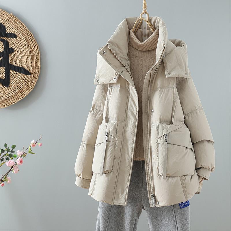 FASHION Medium and Long Down Jacket Women's Thickened Warm 2025 Winter New Small Hooded White Duck Down Pocket Jacket Trendy Clothes