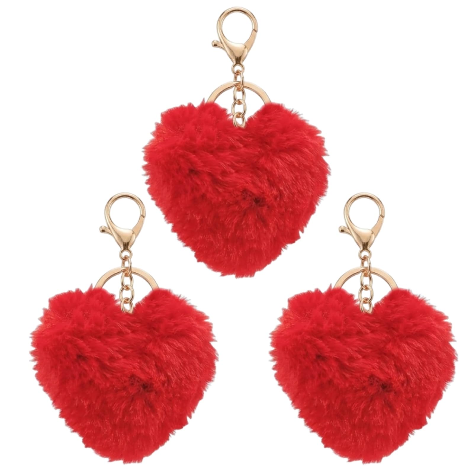 [APOSITV] Fur Charm Key Holder with Heart Shape, Red, Set of 3