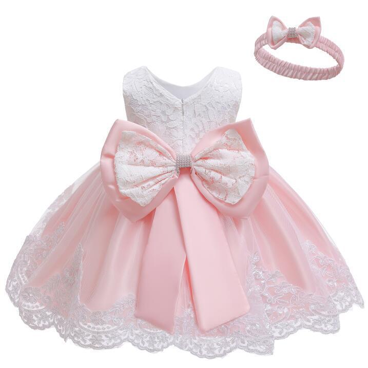 Children's Lace Color Block Birthday Bow Dress