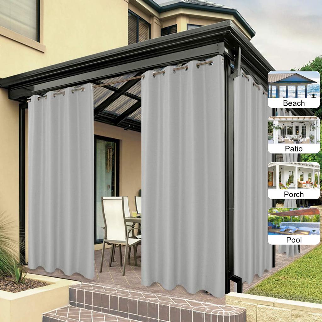 1pc Imitation linen Waterproof Outdoor Curtain,  100% Blackout Drapes with Top Grommets, Curtains for Patio, Yard, Porch Privacy