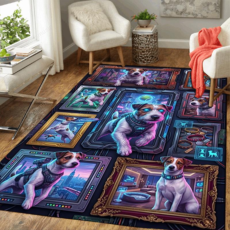 Cybernetic Canine Compilation Pattern Rug Floor Mat for Living Room or Bedroom Soft and Comfortable Carpet a Gift for Birthday and Holiday.