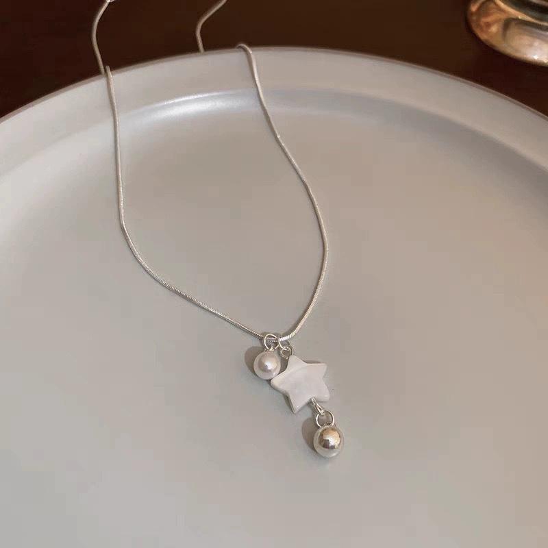 Minimalistisk perlestjerne pentagram sjarm anheng halskjeder søt søt harajuku kragebenkjede for kvinner jenter smykker gave