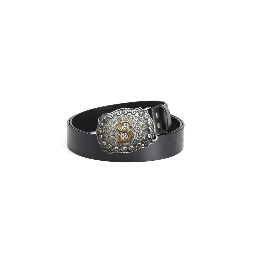 Men's Retro Matte Leather Belt with Two-Tone Letter S Buckle - Suitable for Jeans In All Seasons
