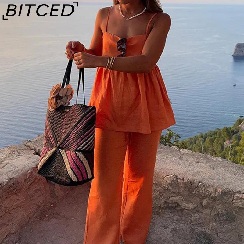 

BITCED Женский элегантный повседневный модный комплект из двух предметов для通勤 без бретелек однотонный свободного кроя XXXL оранжевый