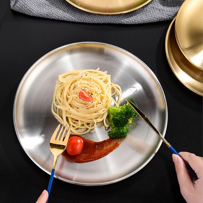 Plate Tray Dining Tray Steak Plate Korean Stainless Steel Circular Barbecue Plate