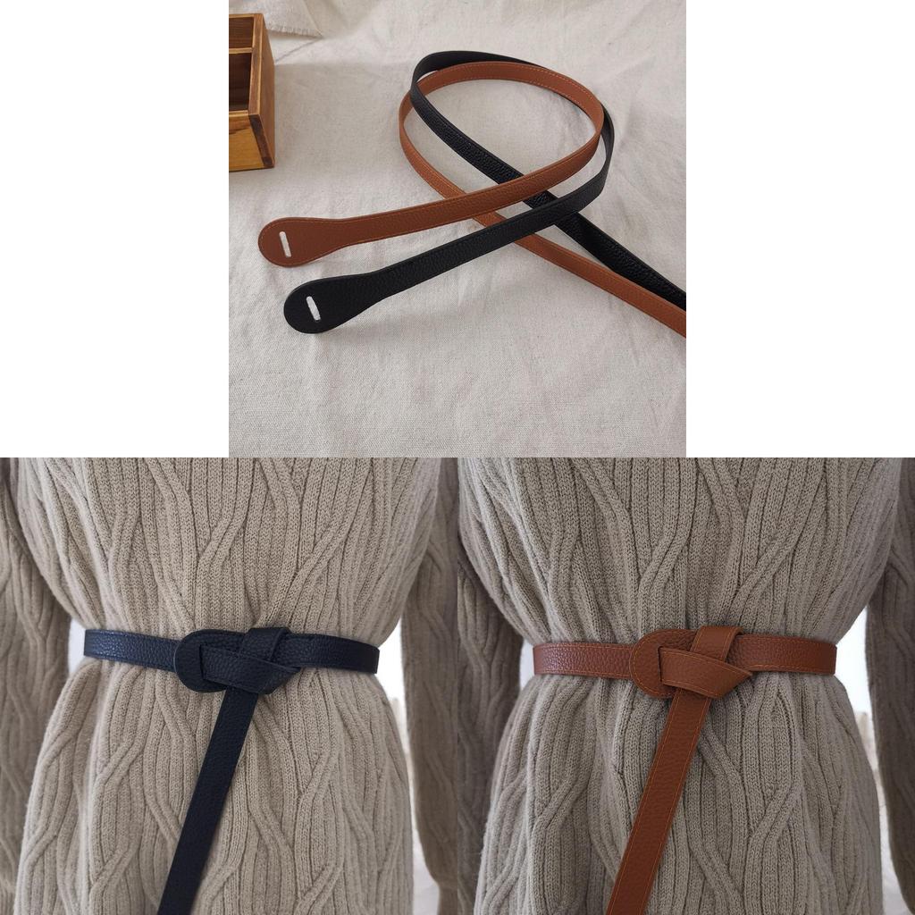 True Leather Women Slim Waist Belt With Tie Knot For Dresses And Sweaters