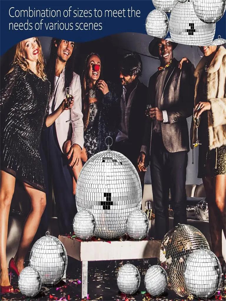 Sparkling Large Silver Mirror Disco Ball | Glass Material with Hook, No Power Needed - Hanging Party Decoration for Weddings, Ch