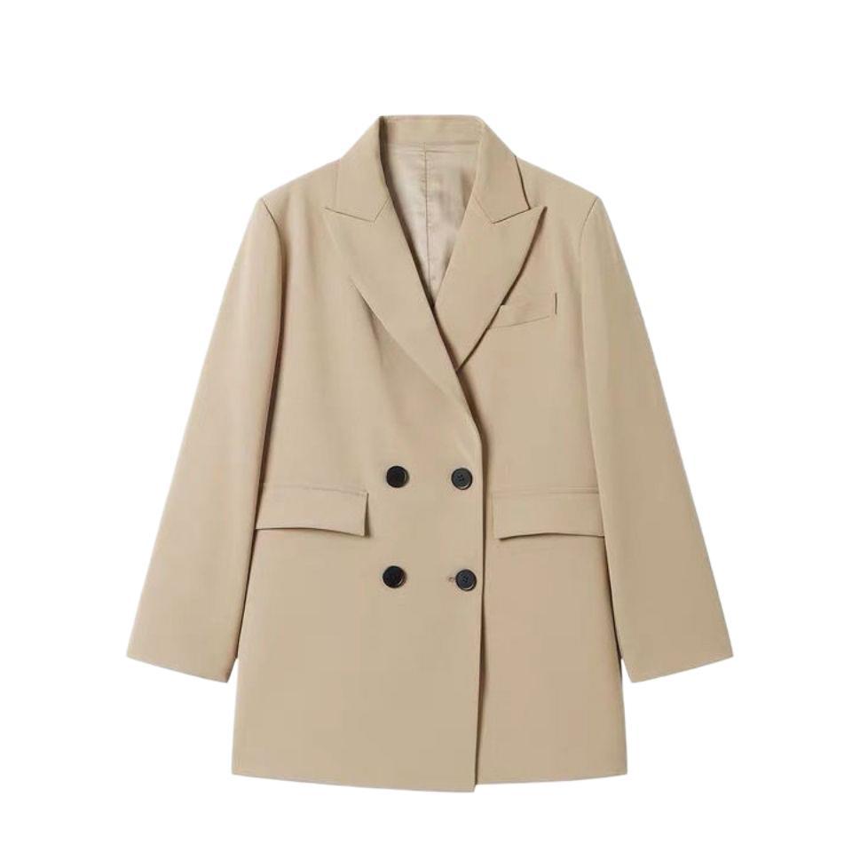 Women's Trendy Khaki & Black Loose Suit Top - Slimming Korean Style for Spring/Autumn