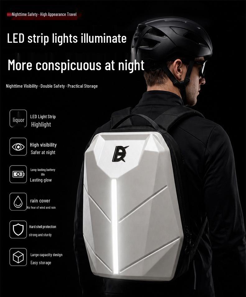 LED Motorcycle Riding Backpack - Double Shoulder Helmet & Computer Bag for Men & Women with Hard Shell