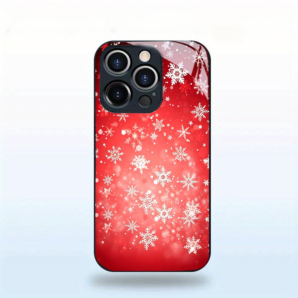 Red Christmas Snowflakes Glass Phone Case For iPhone 17 16 15 14 Pro Max Plus Full Camera Lens Protection Shockproof Hard Cover