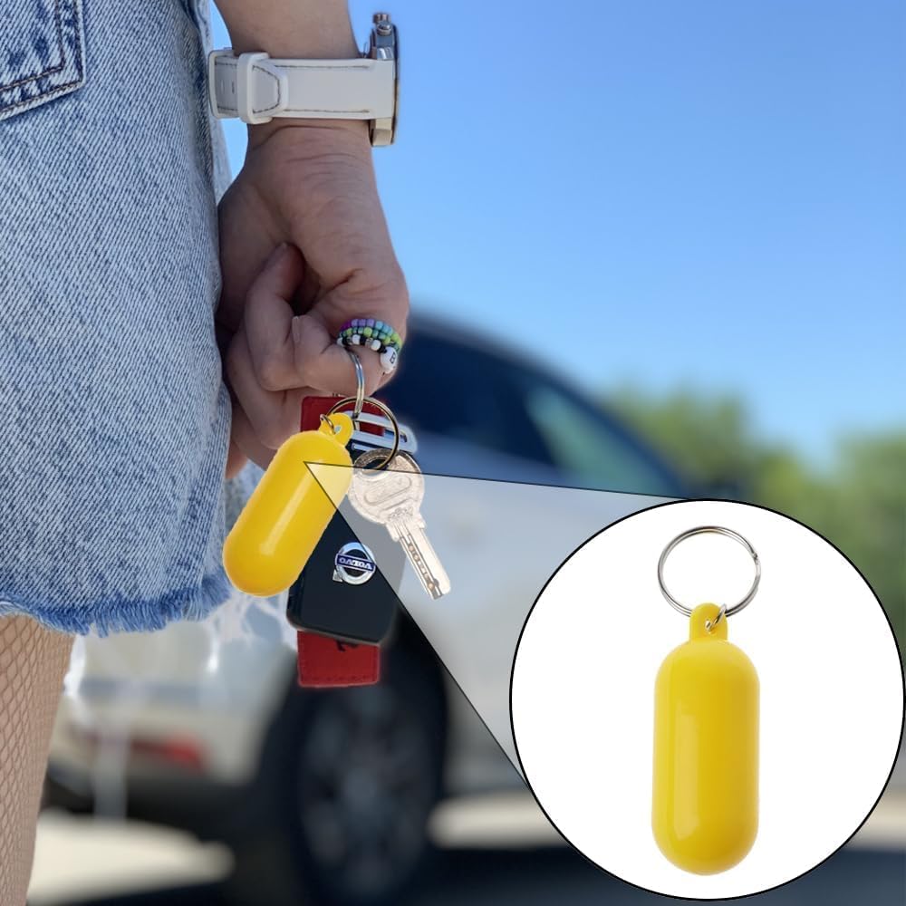 2 Pack Floating Keycha for Boat and Water Sports, Yellow Pill-Shaped Float Key Rings for Kayak, Sailing, Surfing, Fishing, Jet Ski, Car or House