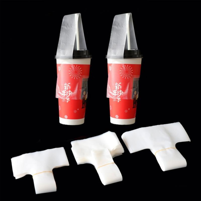 100 Pcs T-Shaped Bayonet Plastic Bags Disposable Clear Single Cup Packaging Bag For Milk Tea Coffee Beverage Party Supplies