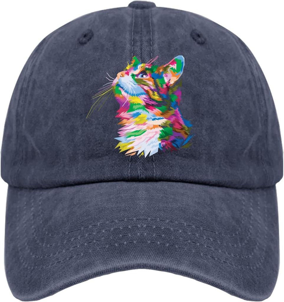 Colorful Pop Art Cat Head Baseball Cap Distressed Denim Adjustable Vintage Dad Hat Casual