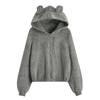 Women's Fashion Solid Color Casual Loose Hooded Fleece Cardigan Jacket