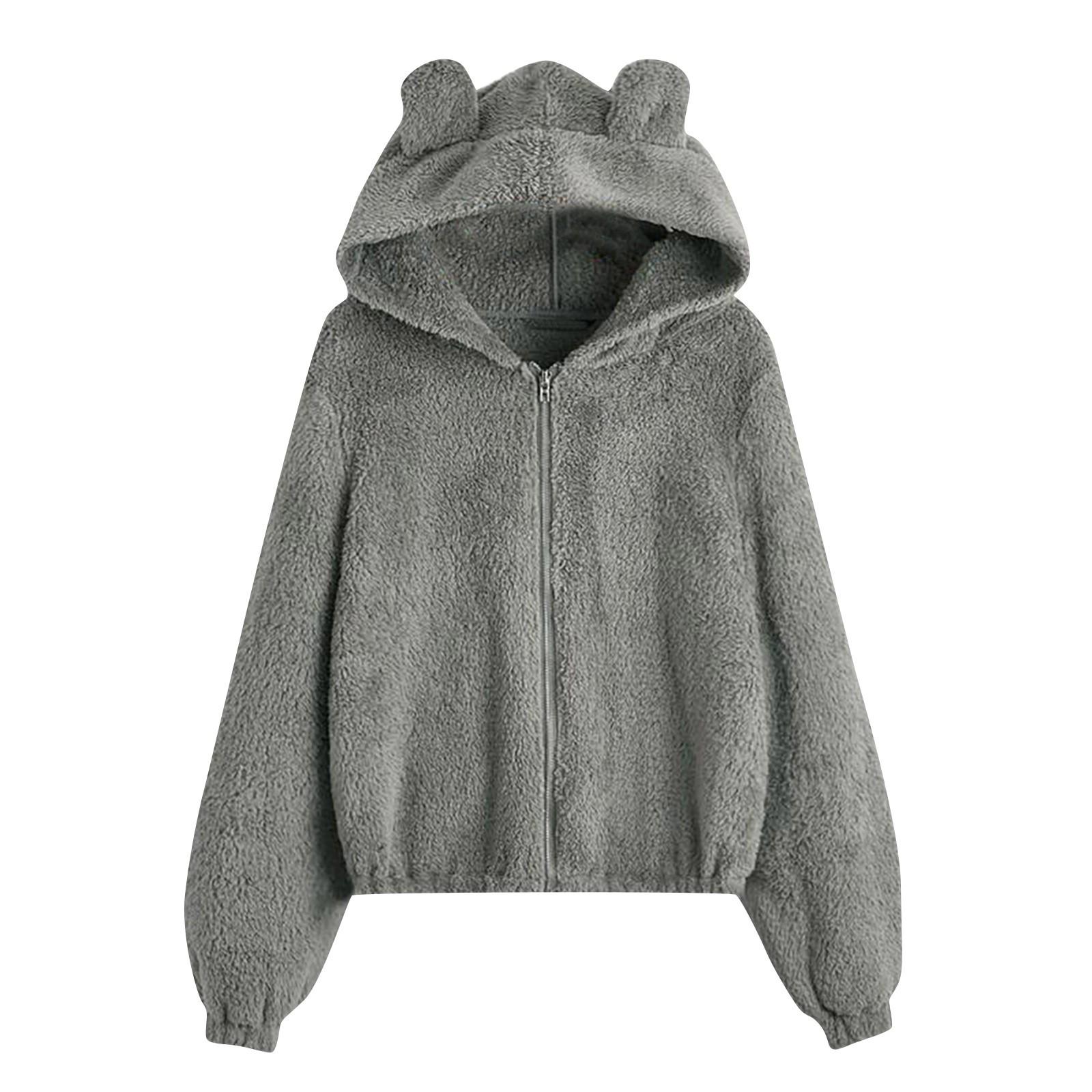 

Женский модный однотонный повседневный свободный флисовый кардиган с капюшоном M